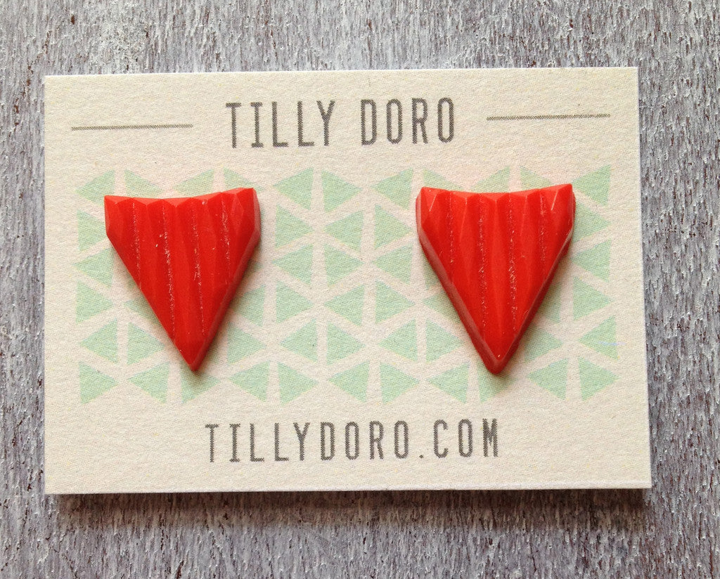 Coral Chevron Stud Earrings